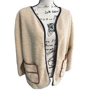 NWT Paper Crane Fluffy Sherpa Jacket Open Cardigan Big Pockets Contrast Trim M